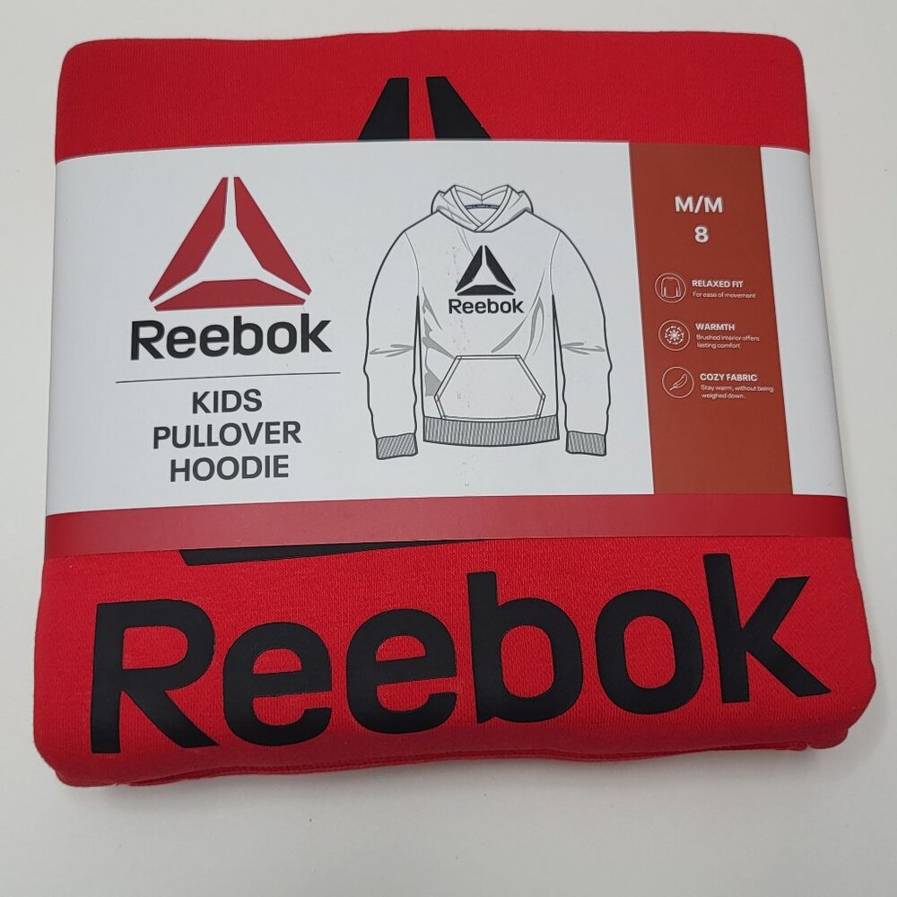Medium 8 Reebok Kids Pullover Hoodie Size Racing Red Hoodie Black Logo New